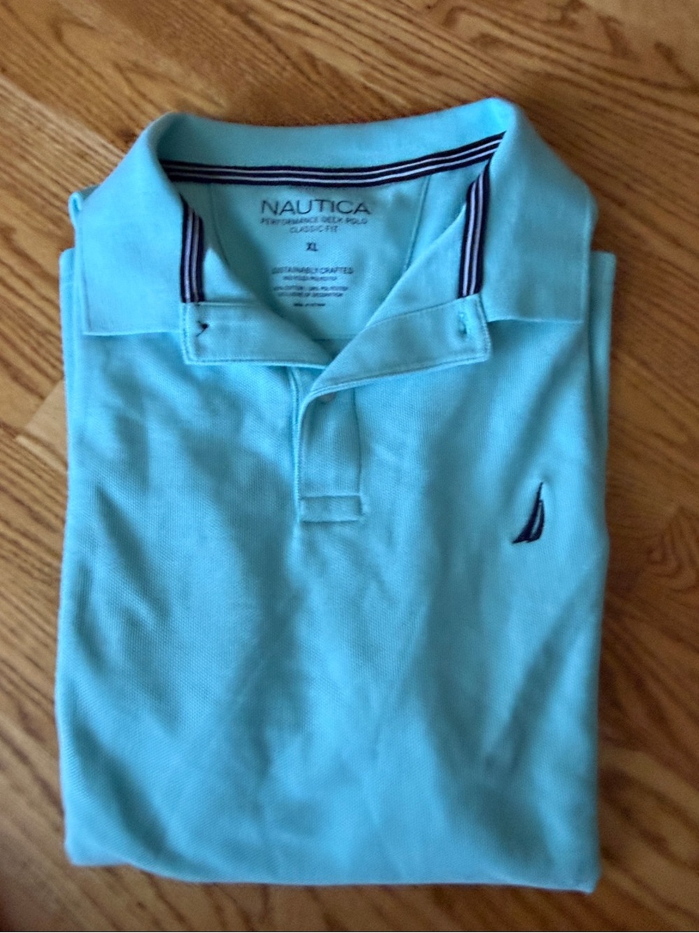 NAUTICA Performance Deck Polo Men’s Light Aqua Shirt with Sail Logo XL